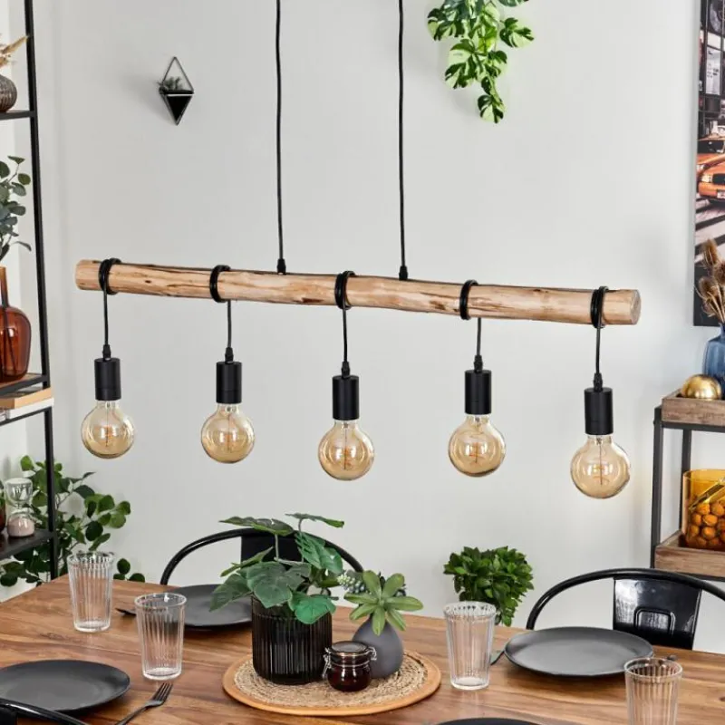 Luminaires Scandinaves-hofstein Suspension Soungou Écru, Noir, 5 lumières