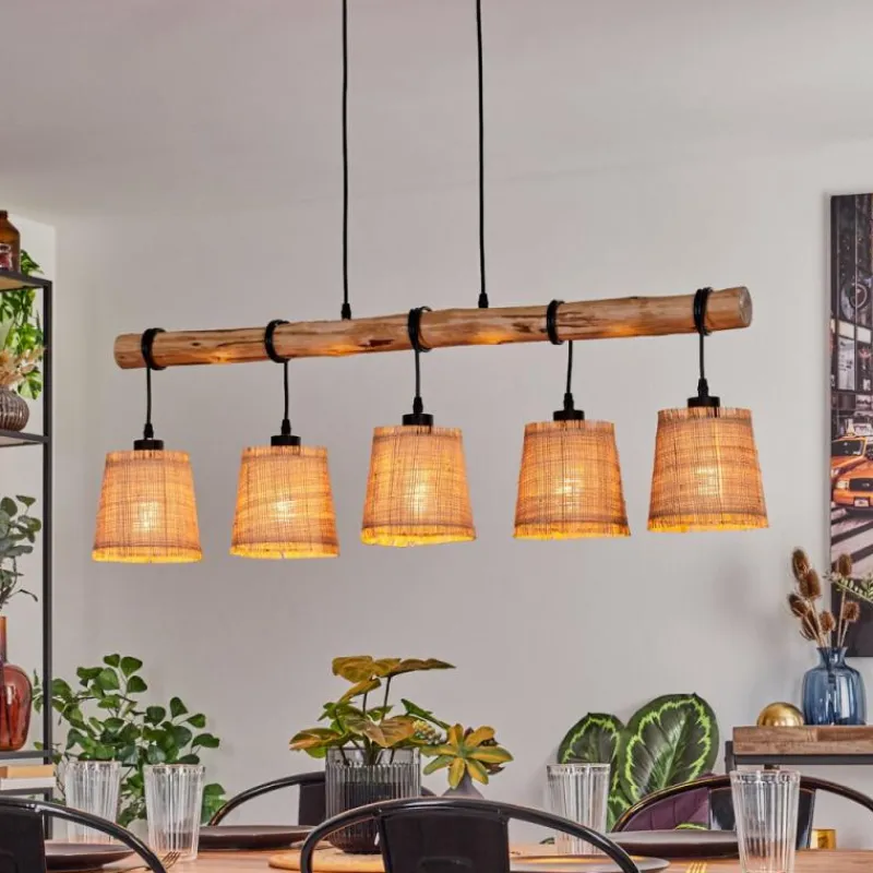 Luminaires Scandinaves-hofstein Suspension Soungou Écru, Noir, 5 lumières