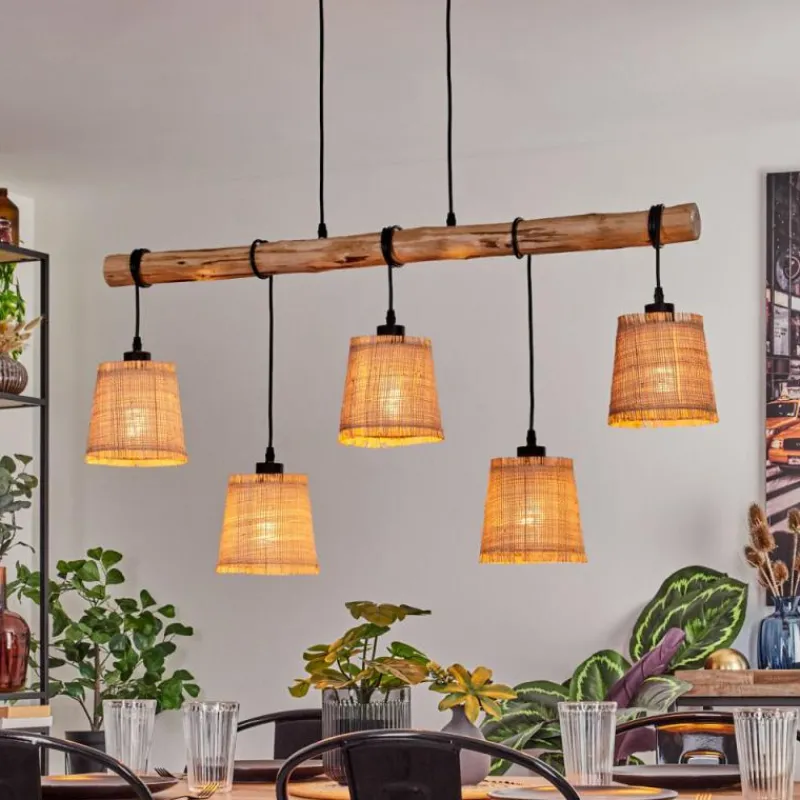 Luminaires Scandinaves-hofstein Suspension Soungou Écru, Noir, 5 lumières