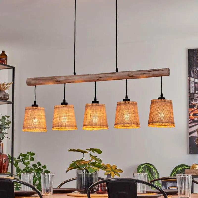 Luminaires Scandinaves-hofstein Suspension Soungou Écru, Noir, 5 lumières