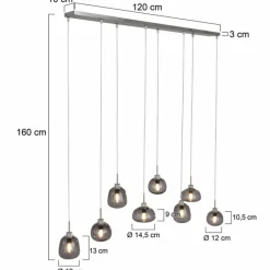 Suspension Verre Fumé-Luminaires Steinhauer Suspension Steinhauer Bollique Acier inoxydable, 8 lumières