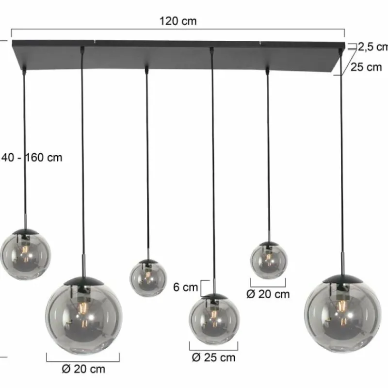 Suspension Verre Fumé-Luminaires Steinhauer Suspension Steinhauer Bollique Noir, 6 lumières