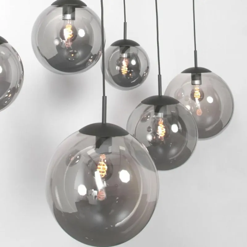 Suspension Verre Fumé-Luminaires Steinhauer Suspension Steinhauer Bollique Noir, 6 lumières
