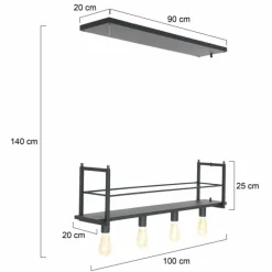 Lampes Industrielles-Luminaires Steinhauer Suspension Steinhauer Buckley Acier inoxydable, 4 lumières