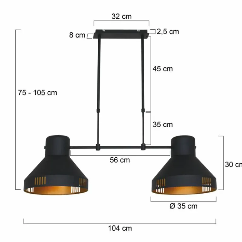 Lampes Dorées-Luminaires Steinhauer Suspension Steinhauer Evy Or, Noir, 2 lumières