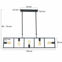 Lampes Industrielles-Luminaires Steinhauer Suspension Steinhauer Racky Noir, 5 lumières
