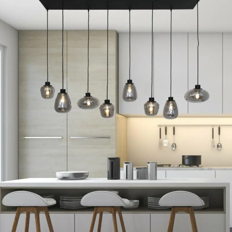 Suspension Verre Fumé-Luminaires Steinhauer Suspension Steinhauer Reflexion Gris, Noir, 8 lumières