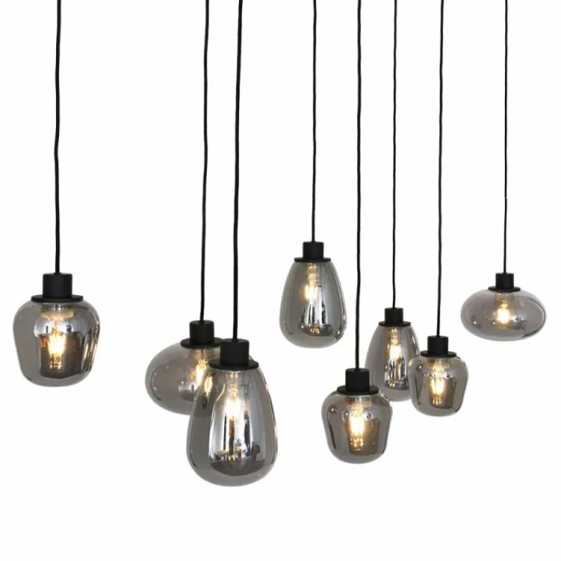 Suspension Verre Fumé-Luminaires Steinhauer Suspension Steinhauer Reflexion Gris, Noir, 8 lumières