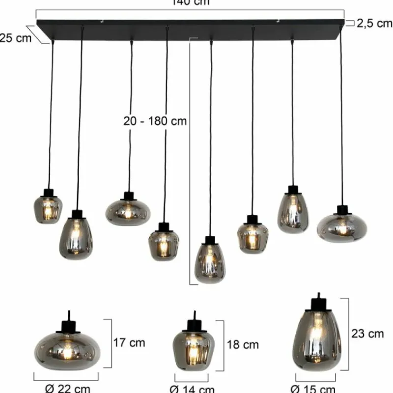 Suspension Verre Fumé-Luminaires Steinhauer Suspension Steinhauer Reflexion Gris, Noir, 8 lumières