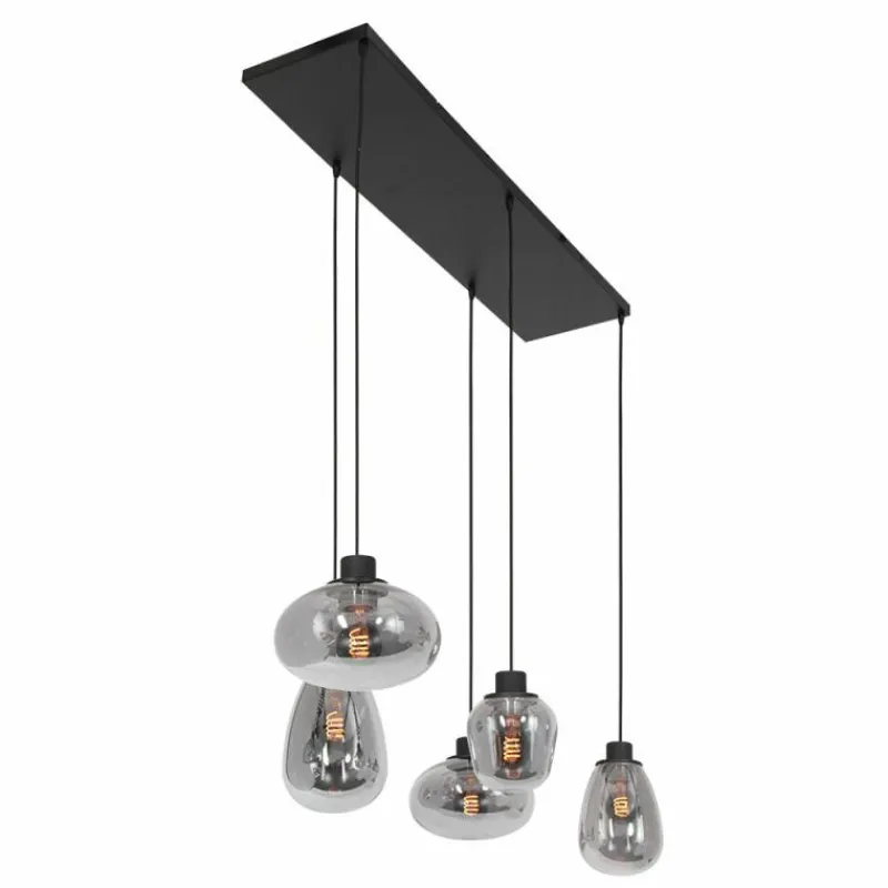 Suspension Verre Fumé-Luminaires Steinhauer Suspension Steinhauer Reflexion Noir, 5 lumières