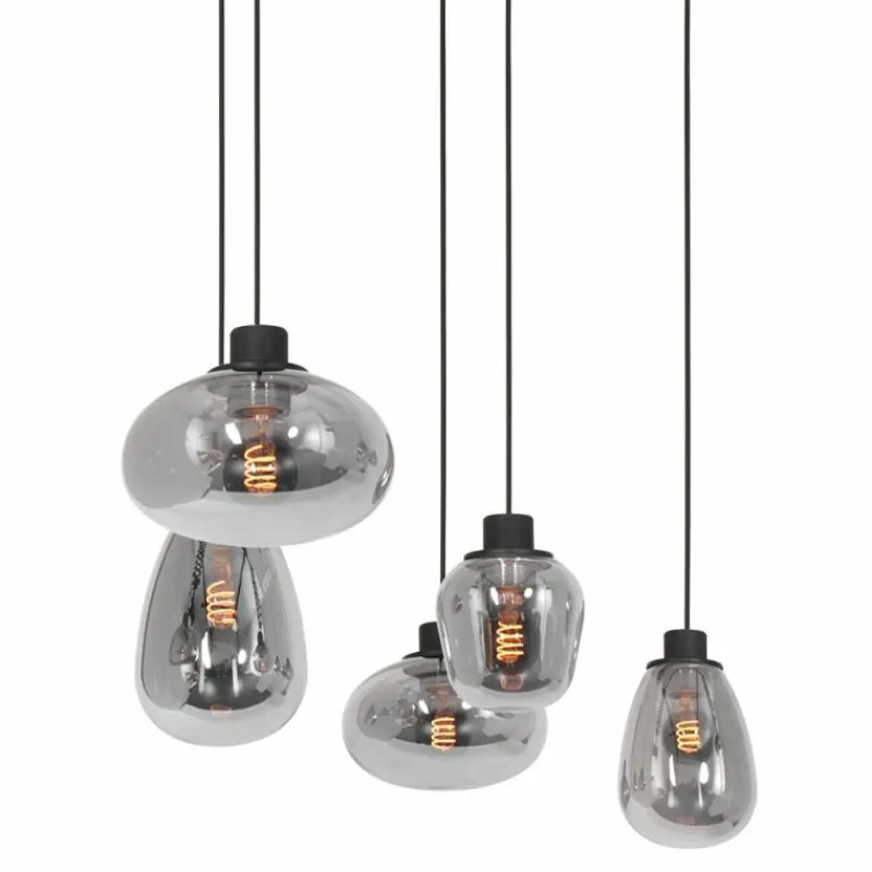 Suspension Verre Fumé-Luminaires Steinhauer Suspension Steinhauer Reflexion Noir, 5 lumières