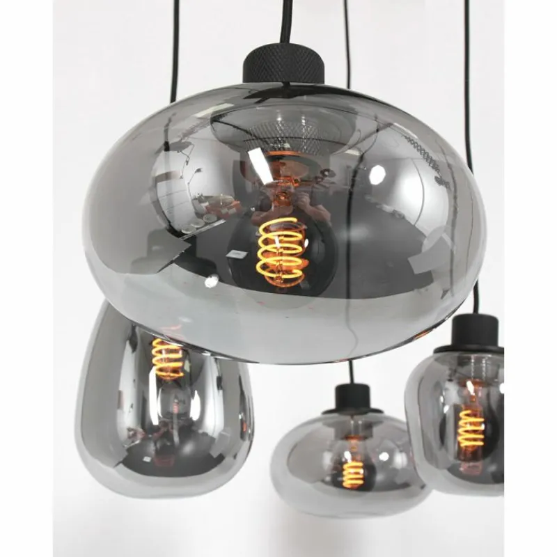 Suspension Verre Fumé-Luminaires Steinhauer Suspension Steinhauer Reflexion Noir, 5 lumières