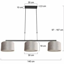 Lampes En Tissu-Luminaires Steinhauer Suspension Steinhauer Stang Noir, 3 lumières