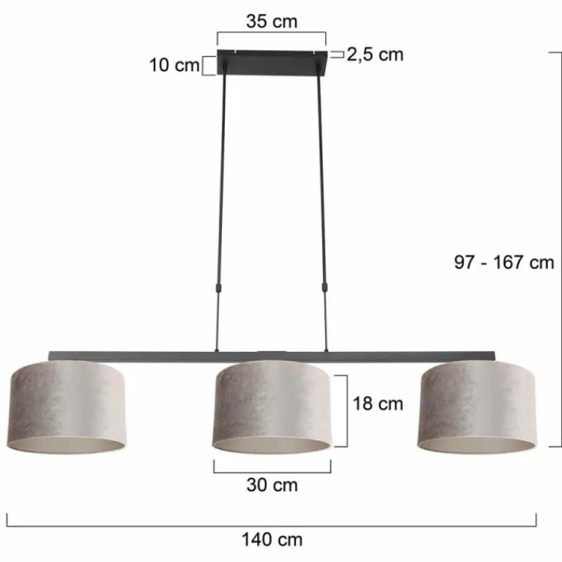 Lampes En Tissu-Luminaires Steinhauer Suspension Steinhauer Stang Noir, 3 lumières