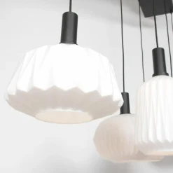 Luminaires Steinhauer Suspension Steinhauer Verre Nervuré Noir, 6 lumières