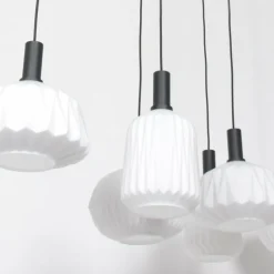 Luminaires Steinhauer Suspension Steinhauer Verre Nervuré Noir, 6 lumières
