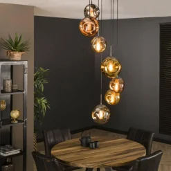 Lampes Dorées-hofstein Suspension Stellar Argent Oxydé, 7 lumières