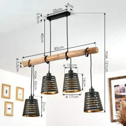 Lampes Dorées-hofstein Suspension Strathmore Bois clair, Noir, 4 lumières