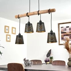 Lampes Dorées-hofstein Suspension Strathmore Bois clair, Noir, 4 lumières