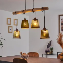 Lampes Dorées-hofstein Suspension Strathmore Bois clair, Noir, 4 lumières