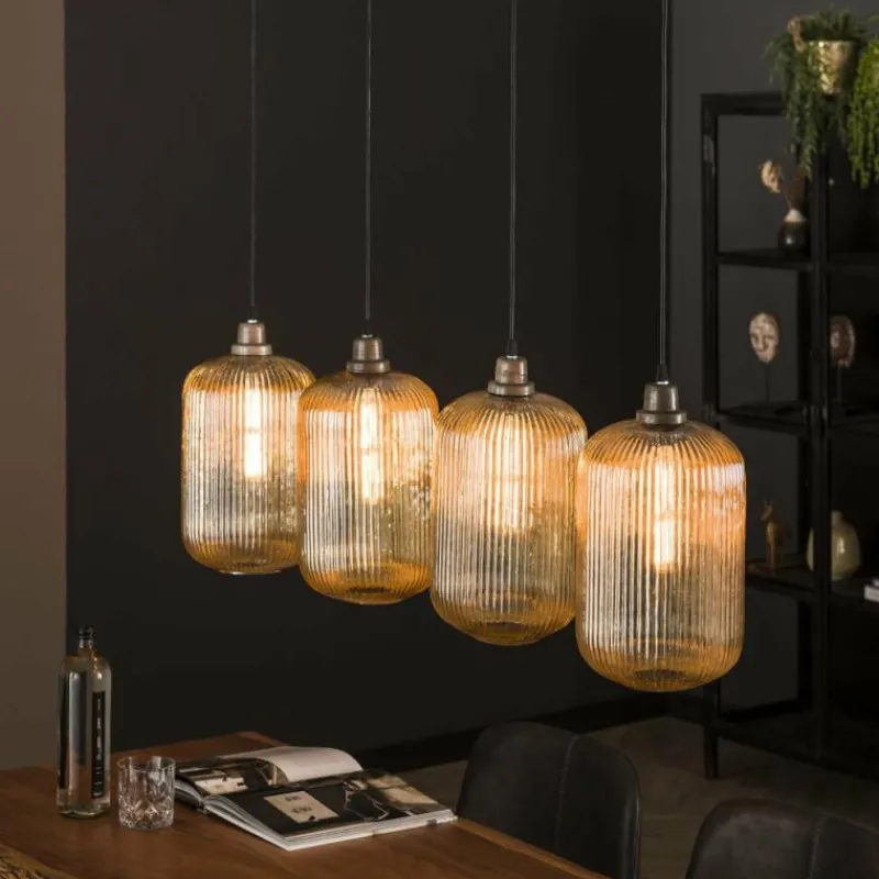 hofstein Suspension Stripe Gris, 4 lumières