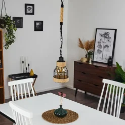 Style Boho-Chic-hofstein Suspension Sulzano Brun, Noir, 1 lumière