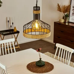 Style Boho-Chic-hofstein Suspension Sulzano Brun, Noir, 1 lumière
