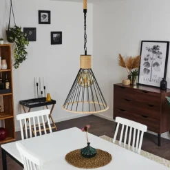 Style Boho-Chic-hofstein Suspension Sulzano Brun, Noir, 1 lumière