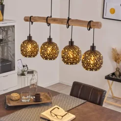 Luminaires Scandinaves-hofstein Suspension Sunasau Bois foncé, Noir, 4 lumières