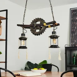 Lampes Industrielles-hofstein Suspension Taktak Vieux laiton, Bois foncé, 2 lumières