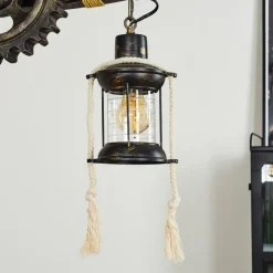 Lampes Industrielles-hofstein Suspension Taktak Vieux laiton, Bois foncé, 2 lumières