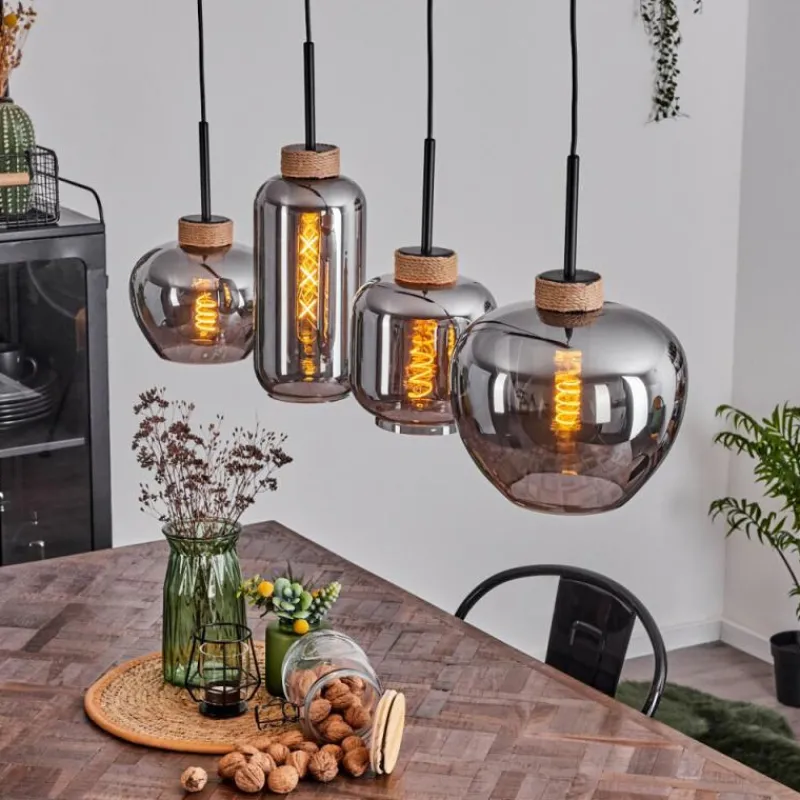 Suspension Verre Fumé-hofstein Suspension Talok Noir, 4 lumières