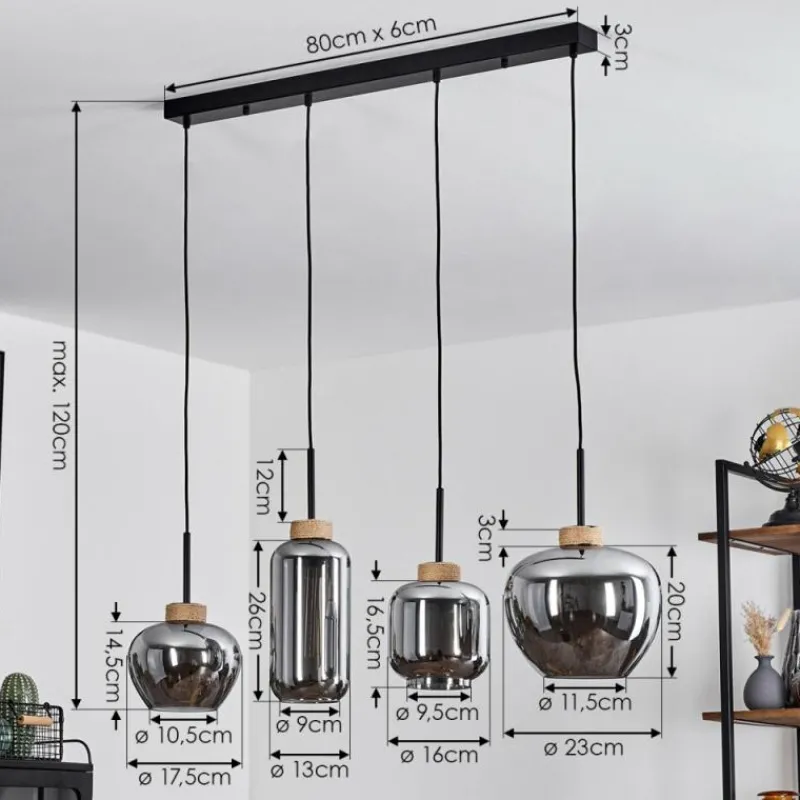 Suspension Verre Fumé-hofstein Suspension Talok Noir, 4 lumières