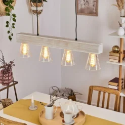 Luminaires Scandinaves-hofstein Suspension Tapso Bois clair, Blanc, 4 lumières