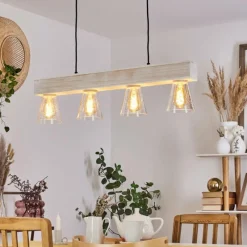 Luminaires Scandinaves-hofstein Suspension Tapso Bois clair, Blanc, 4 lumières