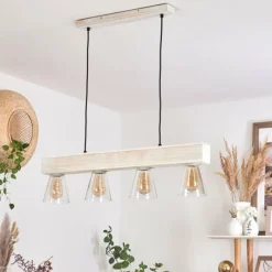Luminaires Scandinaves-hofstein Suspension Tapso Bois clair, Blanc, 4 lumières