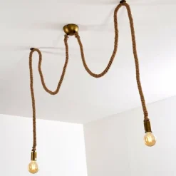 Lampes Dorées-hofstein Suspension Tenna Kordel Brun, Noir doré, 2 lumières