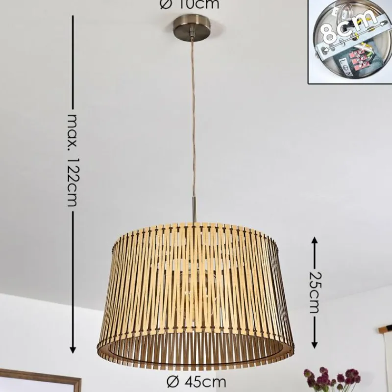 Luminaires Rustiques-hofstein Suspension Timmele Bois clair, Nickel mat, 1 lumière