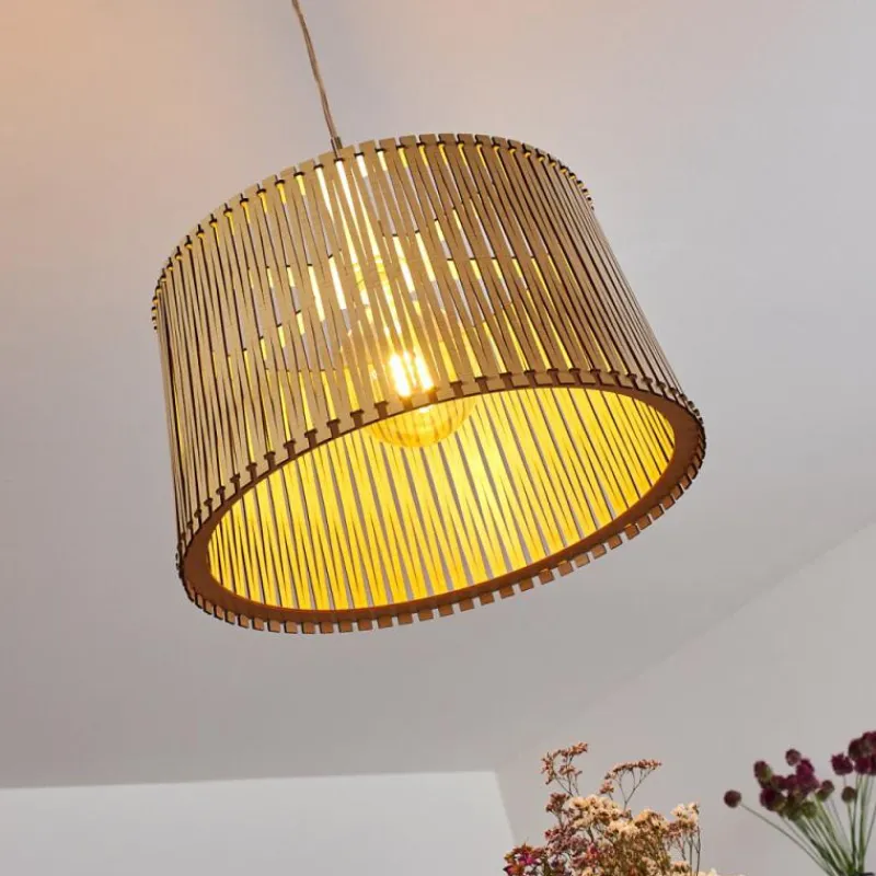 Luminaires Rustiques-hofstein Suspension Timmele Bois clair, Nickel mat, 1 lumière