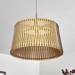 Luminaires Rustiques-hofstein Suspension Timmele Bois clair, Nickel mat, 1 lumière