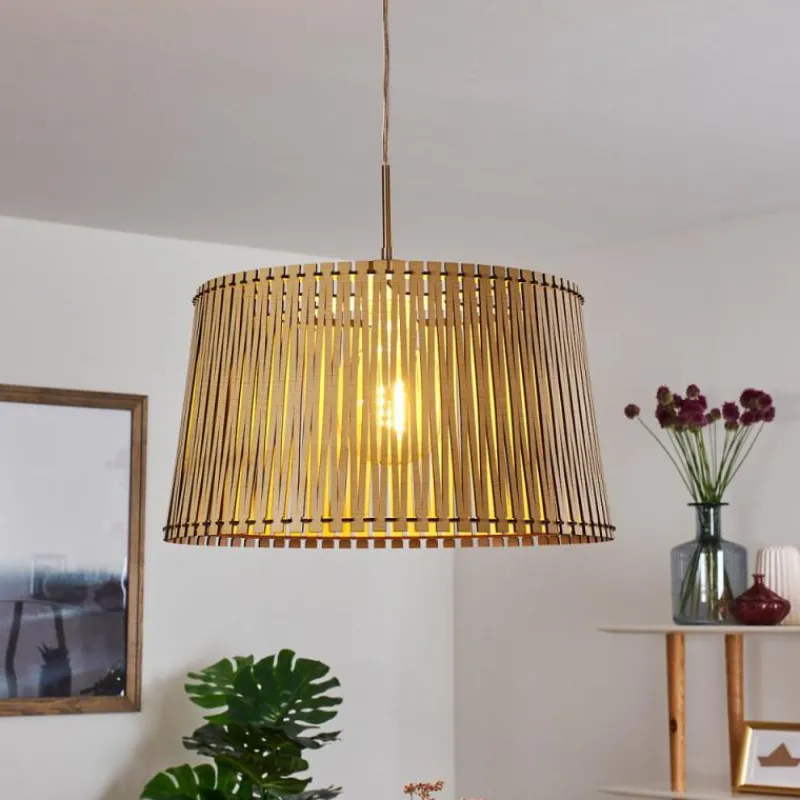 Luminaires Rustiques-hofstein Suspension Timmele Bois clair, Nickel mat, 1 lumière