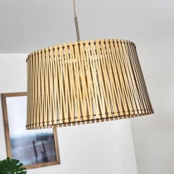 Luminaires Rustiques-hofstein Suspension Timmele Bois clair, Nickel mat, 1 lumière