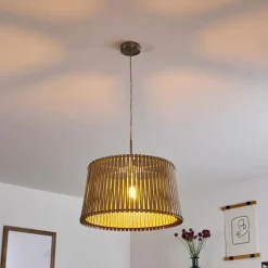 Luminaires Rustiques-hofstein Suspension Timmele Bois clair, Nickel mat, 1 lumière