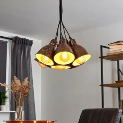 Lampes Industrielles-hofstein Suspension Timola Cuivre, Rouille, 7 lumières