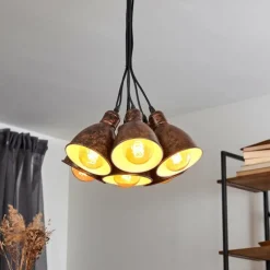Lampes Industrielles-hofstein Suspension Timola Cuivre, Rouille, 7 lumières