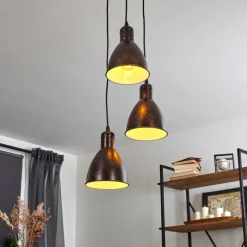 Lampes Industrielles-hofstein Suspension Timola Rouille, Noir, 3 lumières