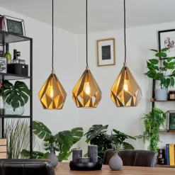 Lampes Dorées-hofstein Suspension Tobas Or, 3 lumières