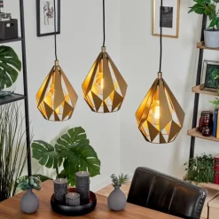 Lampes Dorées-hofstein Suspension Tobas Or, 3 lumières