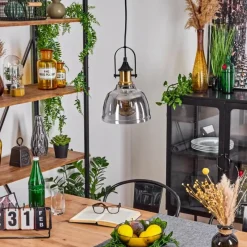 Suspension Verre Fumé-hofstein Suspension Trejos Laiton, Noir, 1 lumière