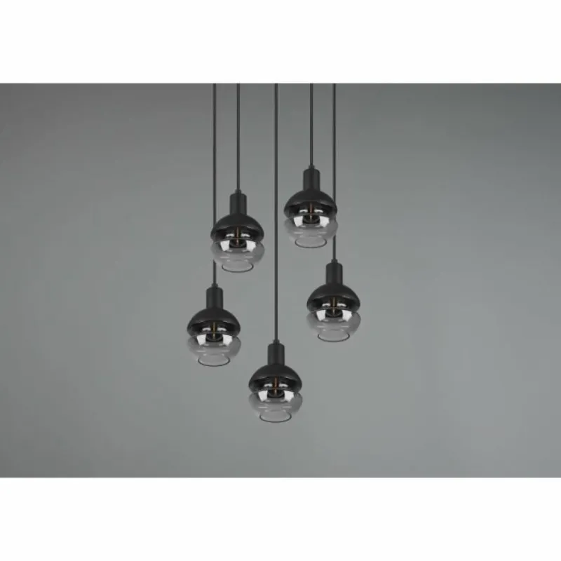 Suspension Verre Fumé-Luminaires Trio Suspension Trio Mela Noir, 5 lumières